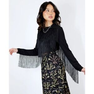 Thief and Bandit fringe long sleeve top in black